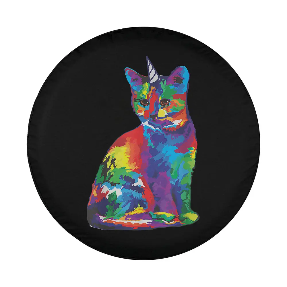 rainbow caticorn unicorn horn cat pop art design on spare tire cover
