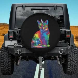 rainbow caticorn unicorn horn cat spare tire cover for Jeep SUV RV