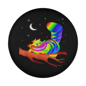 Cheshire Cat rainbow grin and crescent moon fantasy tire cover design only