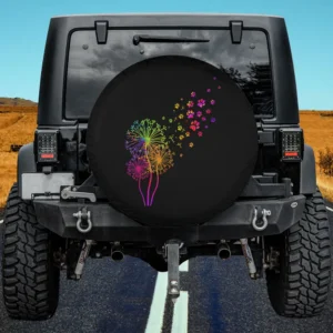 Rainbow dandelion paw print dog spare tire cover with no camera hole for Jeep and SUV