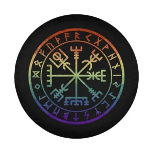 Rainbow gay pride Norse Viking rune compass Vegvisir design closeup