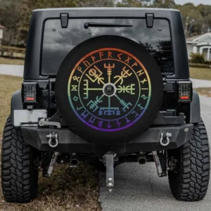 Rainbow gay pride Norse Viking rune compass Vegvisir spare tire cover with backup camera hole