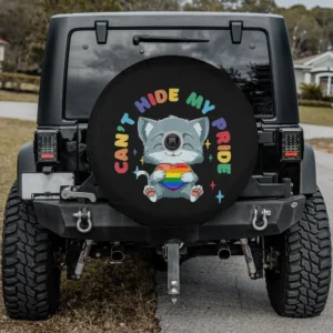 Rainbow heart cat hugging pride spare tire cover with backup camera hole, cartoon cat and rainbow heart