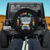 Rainbow heart cat hugging pride spare tire cover with cartoon cat and rainbow heart, no camera hole