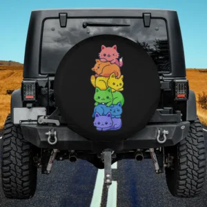 rainbow kawaii anime cats lgbt pride spare tire cover no camera hole