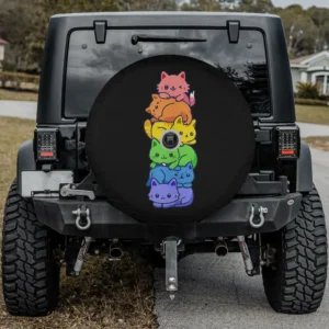 rainbow kawaii anime cats lgbt pride spare tire cover with camera hole