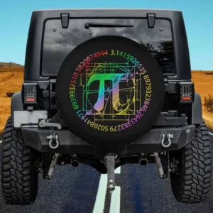 Rainbow Pi symbol geometric sketch spare tire cover for Jeep Wrangler, no camera hole