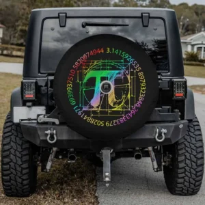 Rainbow Pi symbol geometric sketch spare tire cover for Jeep Wrangler, with camera hole