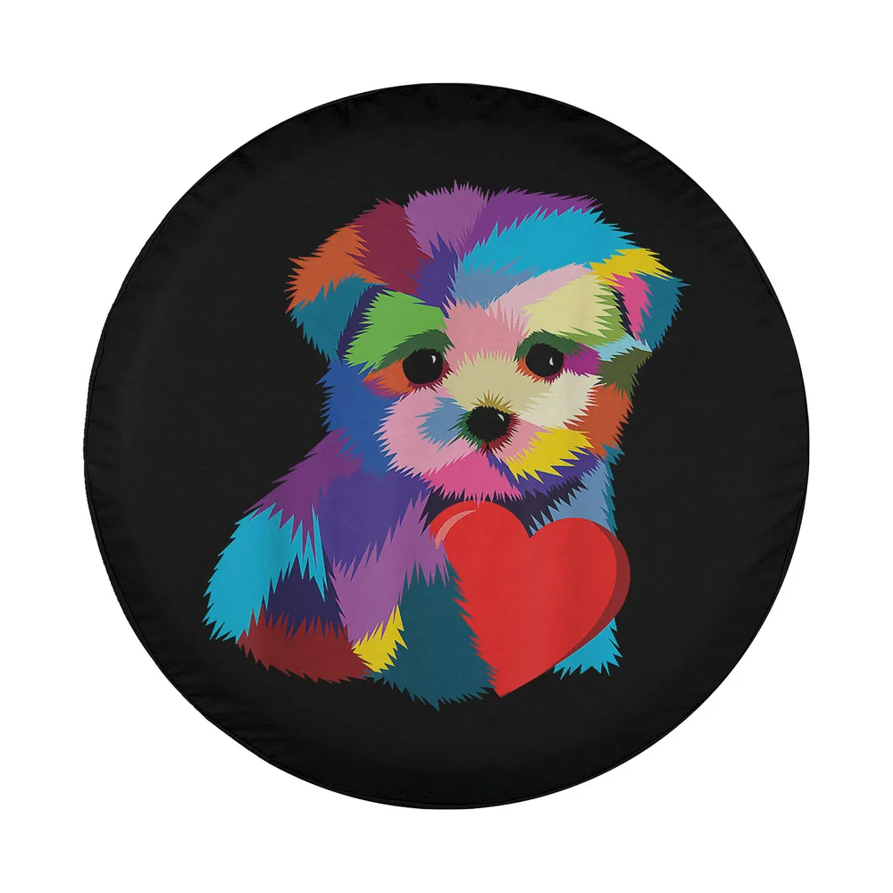 Rainbow puppy and red heart dog rescue spare tire cover design art