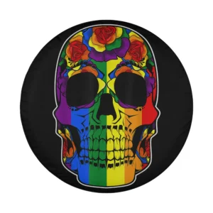 Rainbow rose skull lgbtq pride spare tire cover design with rainbow sugar skull and roses