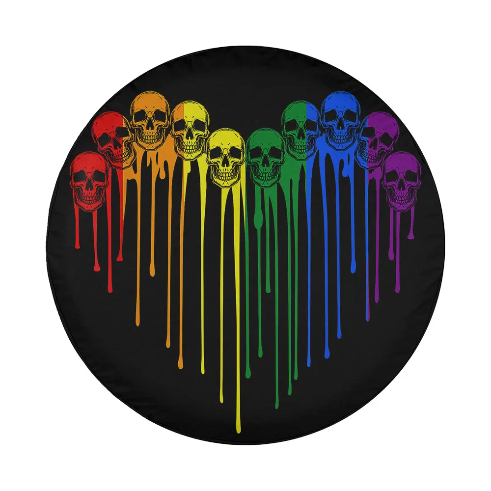 Rainbow skull dripping heart LGBT design for spare tire cover