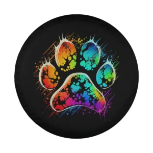 Rainbow splash dog paw print colorful dog lover spare tire cover design only