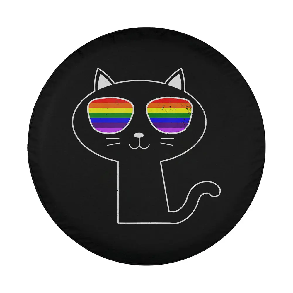 Minimalist black cat with rainbow sunglasses lgbt pride design only