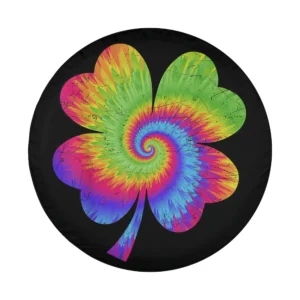 Tie dye rainbow shamrock spiral design for St. Patrick's Day spare tire cover