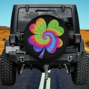Rainbow tie dye shamrock spiral spare tire cover with no camera hole for Jeep