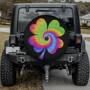 Rainbow tie dye shamrock spiral spare tire cover with backup camera hole option