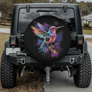 Rainbow watercolor hummingbird splash spare tire cover with backup camera hole for Jeep Wrangler