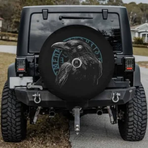 Proud raven Nordic runes Viking spare tire cover for Jeep with camera hole