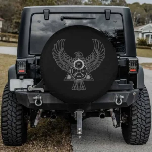 Raven Vegvisir Compass Nordic Rune Celtic spare tire cover with backup camera hole for Jeep, RV, SUV