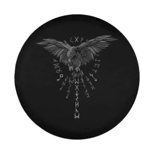 Detailed raven wings and runes Viking compass design for spare tire cover