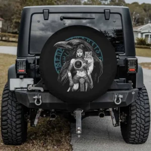 raven wolf shield maiden mythology spare tire cover with camera hole for Bronco CRV Jeep