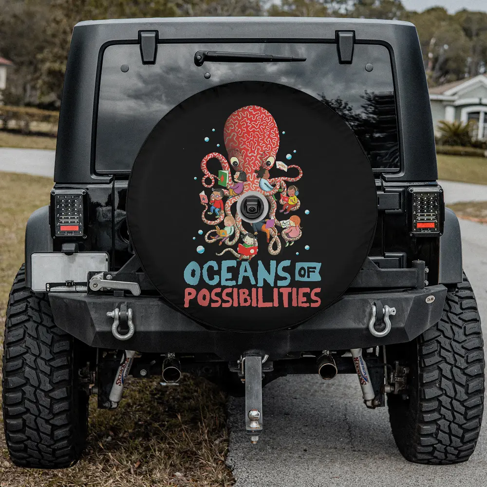 reading octopus books oceans of possibilities spare tire cover with camera hole for SUV or RV