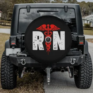 red caduceus distressed RN registered nurse spare tire cover with camera hole