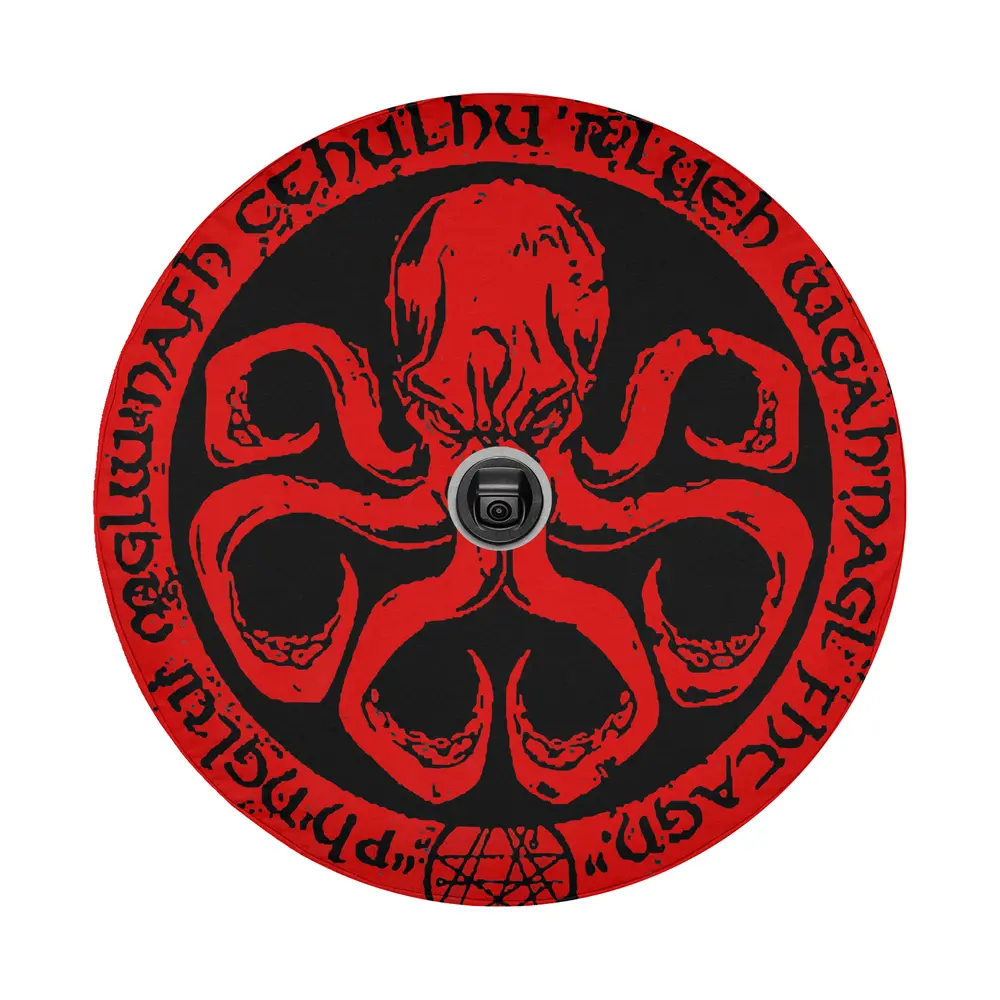 Red Cthulhu octopus eldritch runes Lovecraft design for spare tire cover
