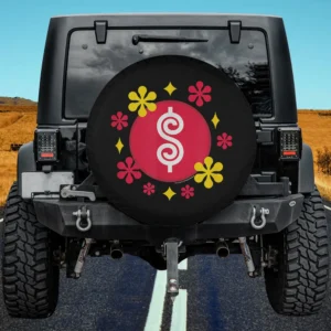 Red dollar logo with yellow flowers game show spare tire cover no camera hole for 5th wheel RV Jeep