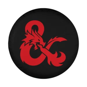 Red dragon ampersand Dungeons & Dragons logo design on black background