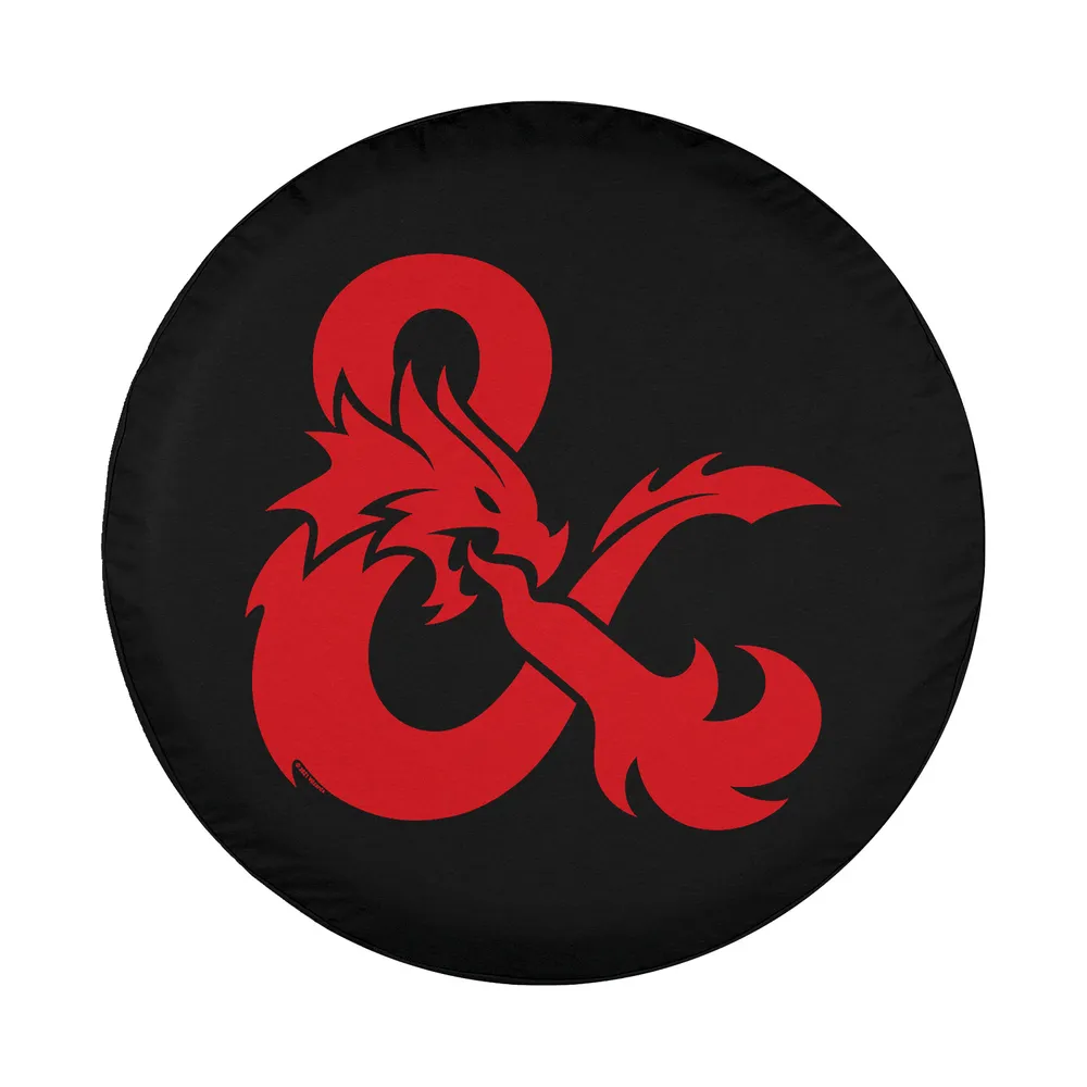 Red dragon ampersand Dungeons & Dragons logo design on black background