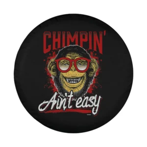 Cartoon chimpanzee with red glasses and grin on humor spare tire cover design