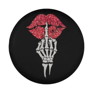 Red glitter lips skeleton hand joke Halloween spare tire cover design art