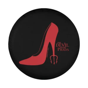 Red high heel pitchfork devil wears prada tire cover design graphic