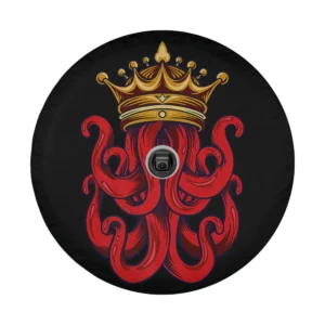 Design only red kraken tentacles gold crown octopus spare tire cover art