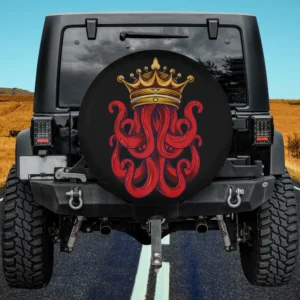 Red kraken tentacles with gold crown octopus spare tire cover for Jeep SUV RV