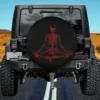Red meditating skeleton yoga Halloween spare tire cover with no camera hole for Jeep