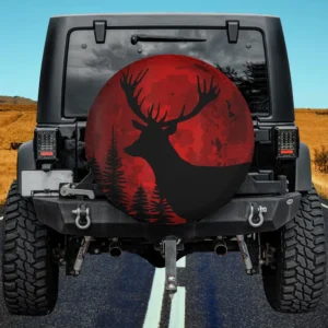 Red moon deer antlers forest wildlife spare tire cover for Ford Bronco Sport