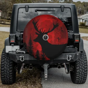 Red moon deer antlers forest wildlife spare tire cover with camera hole for Bronco Sport