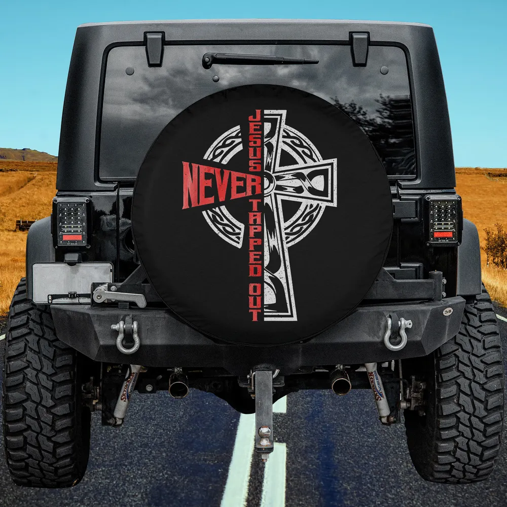 red never text celtic cross jesus never tapped out spare tire cover no camera hole