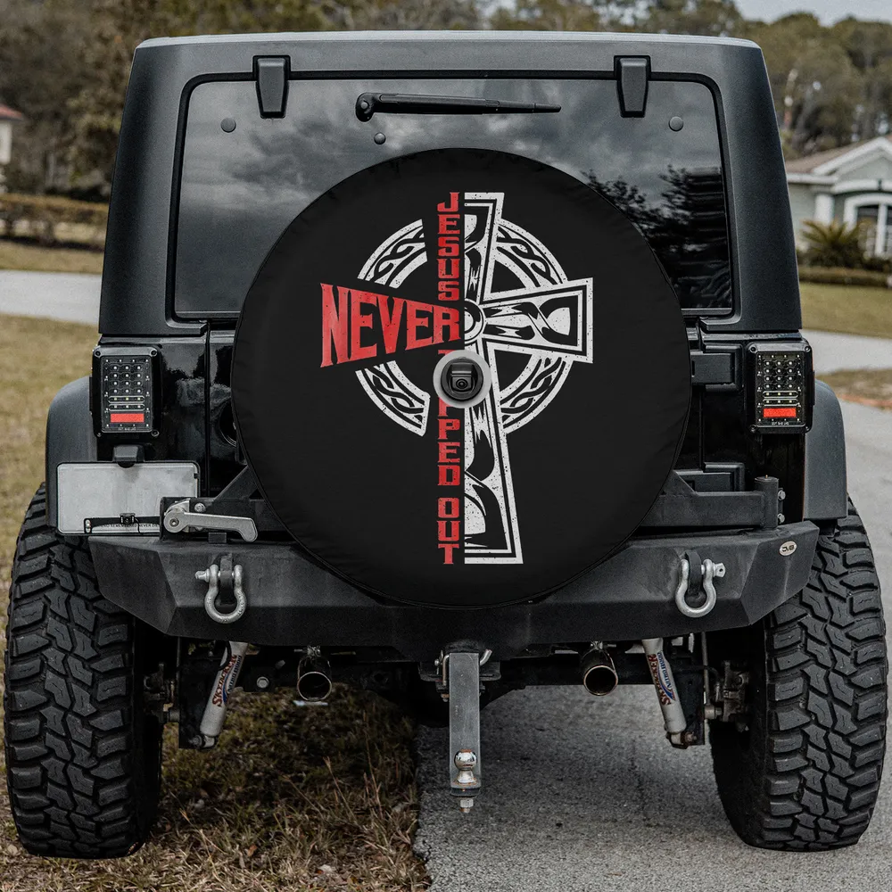 red never text celtic cross jesus never tapped out spare tire cover with camera hole