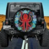 Red octopus color splash deep sea spare tire cover with cartoon stars for Jeep