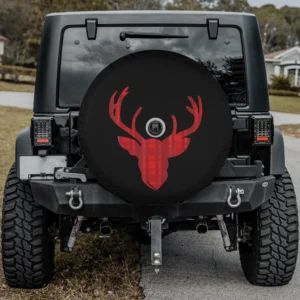 Red plaid deer head Christmas Honda HRV spare tire cover with camera hole