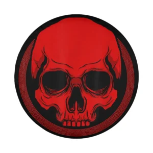 Bold red skull with Greek border graphic Halloween tire cover design only