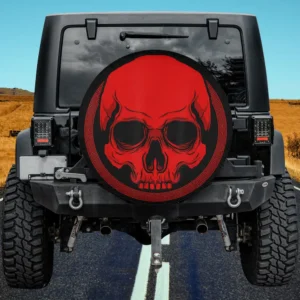Red skull with Greek border Halloween spare tire cover for Jeep and SUV, no camera hole