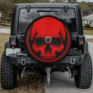 Red skull Greek border Halloween spare tire cover with backup camera hole for Jeep