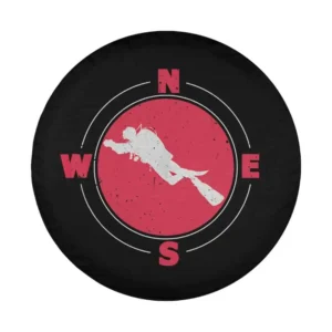 Red white diving flag compass underwater scuba diver design for spare tire cover