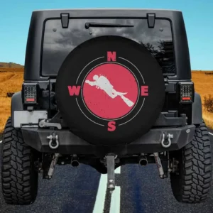 Red white diving flag compass underwater scuba diver spare tire cover with no camera hole on Jeep
