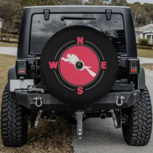 Red white diving flag compass underwater scuba diver spare tire cover with camera hole for SUV or RV