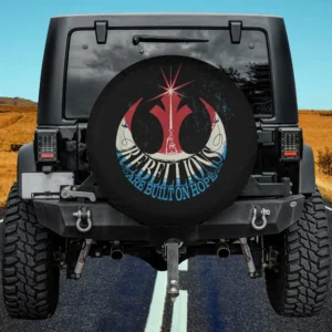 Red white Rebel Alliance hope Star Wars spare tire cover without camera hole on Jeep